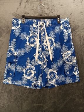 OP Swim Trunks Mens 32-34 Medium Blue Floral Board Shorts Surf Ocean Pacific